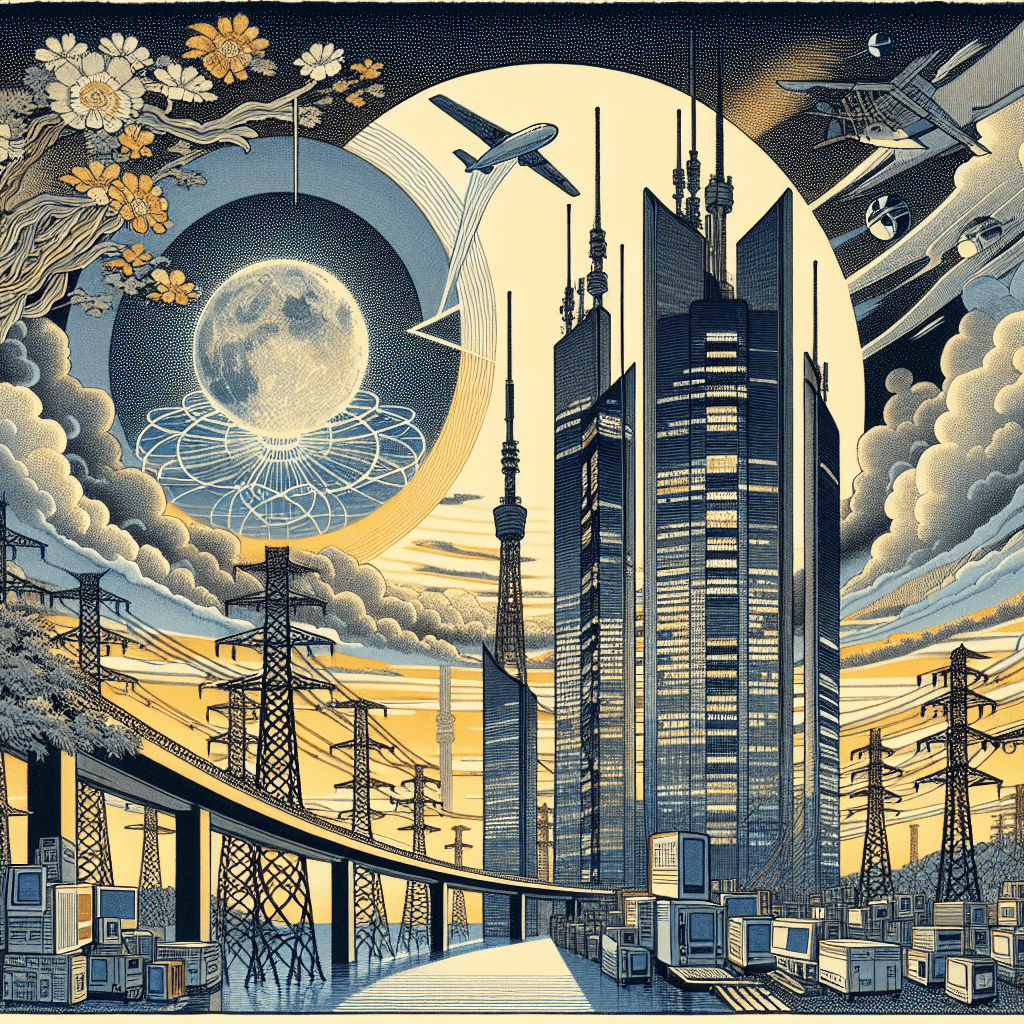 Create an image depicting SoftBank's global telecom infrastructure and research initiative, highlighting advanced technology and innovation in a connected world.