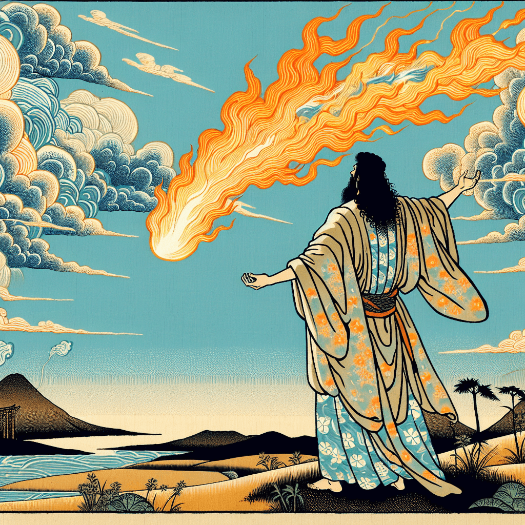 Design an image depicting Prophet Elijah summoning fire from heaven.
