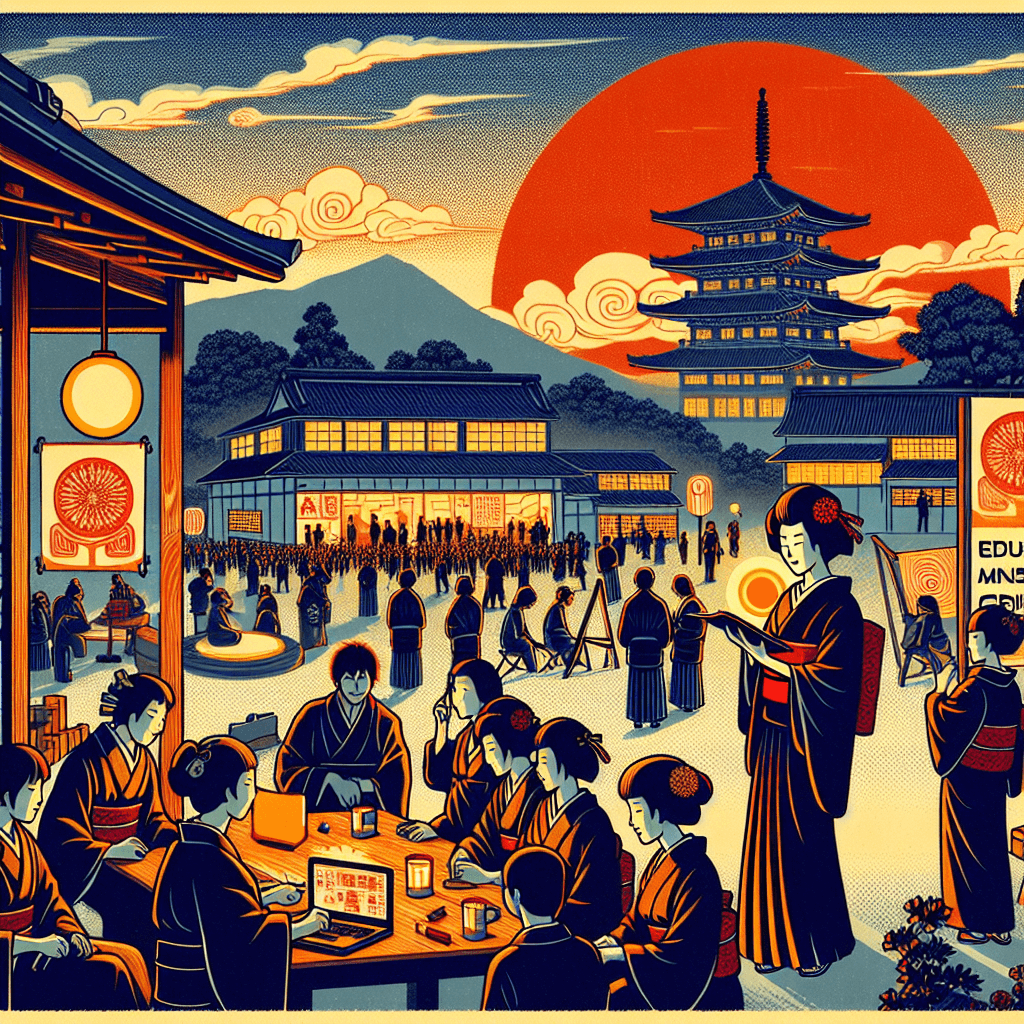 Design an image depicting an evening event focused on educational innovation and community engagement, featuring a character named Lilith.