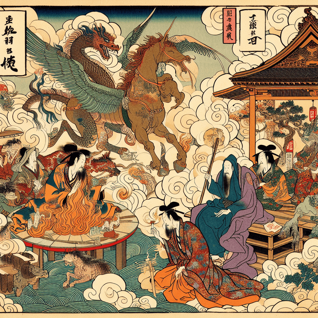 Create an image depicting a traditional folk tale scene that illustrates a moral lesson, emphasizing the connection between myth and morality through storytelling.