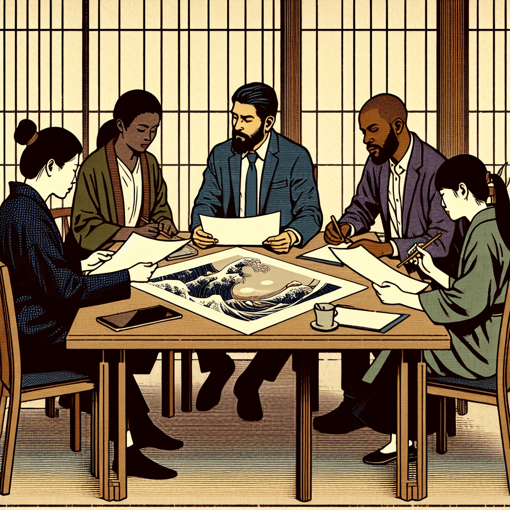 Create an image depicting a team of diverse professionals collaborating around a table, reviewing documents, and integrating feedback to align their project with stakeholder interests.