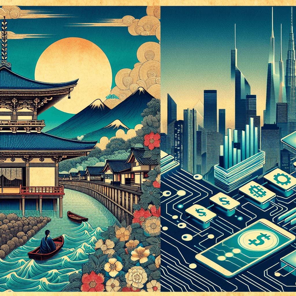 Create an image depicting the intersection of faith and modern financial technology, highlighting the challenges and critiques faced by various religious communities.