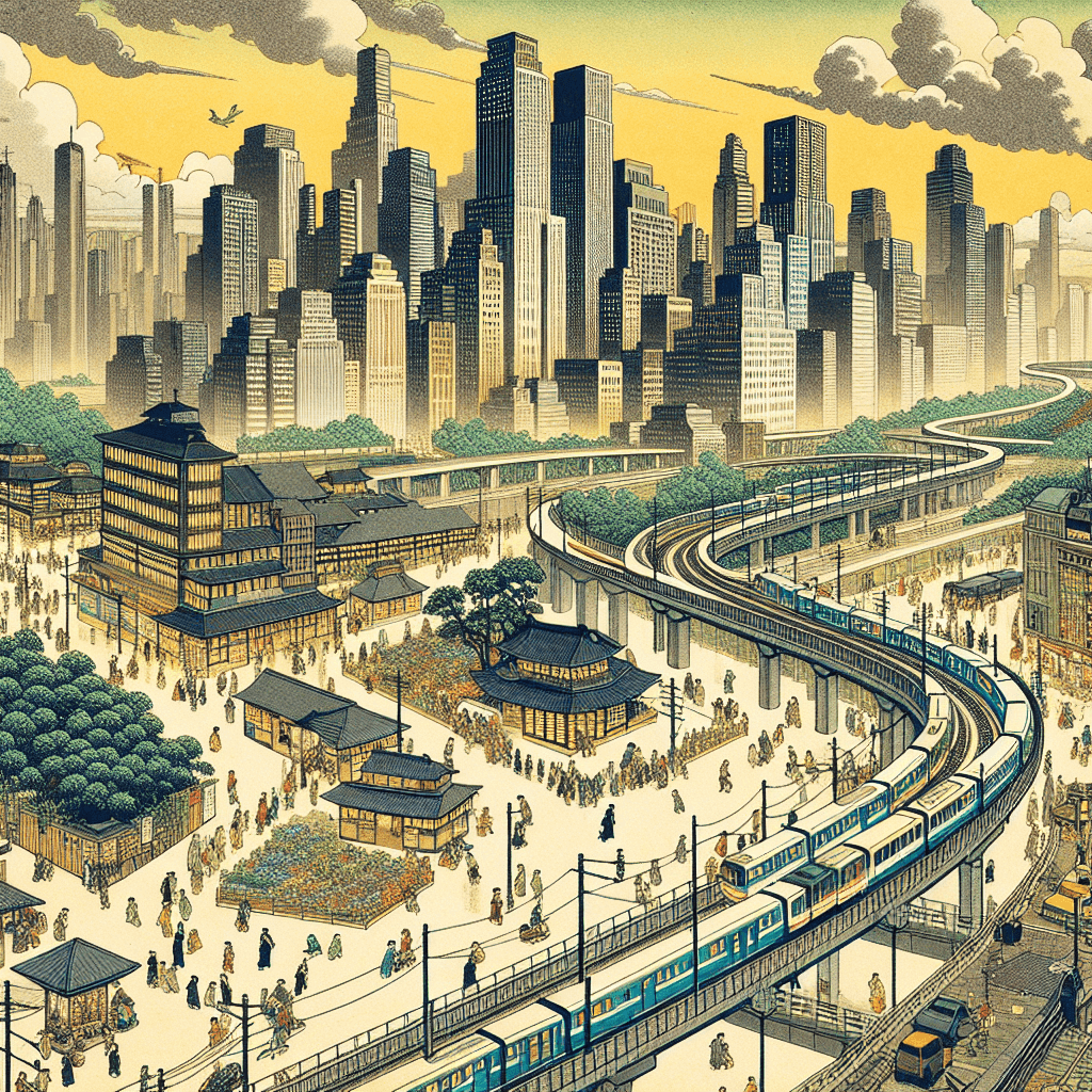 Create an image depicting the vibrant growth and revitalization of the Bronx, highlighting bustling urban life and community development centered around the railway system.