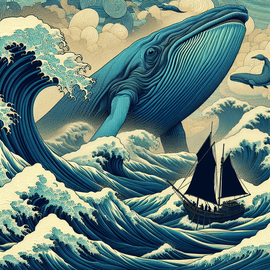 Create an image representing the concept of navigating through waves caused by cryptocurrency whales, symbolizing market liquidity and stability.