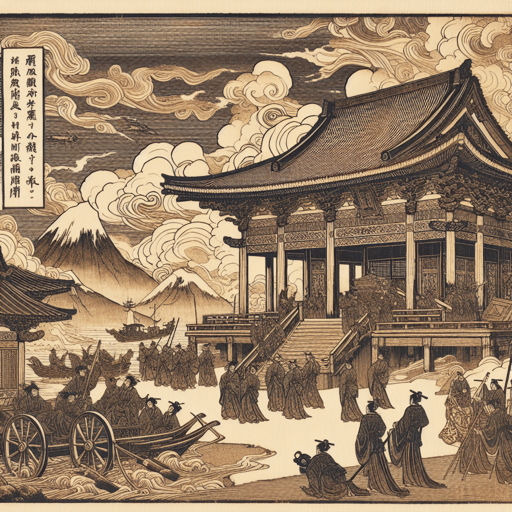 Create an image depicting the Qing Dynasty facing challenges to the Mandate of Heaven, symbolizing political turmoil and societal unrest.