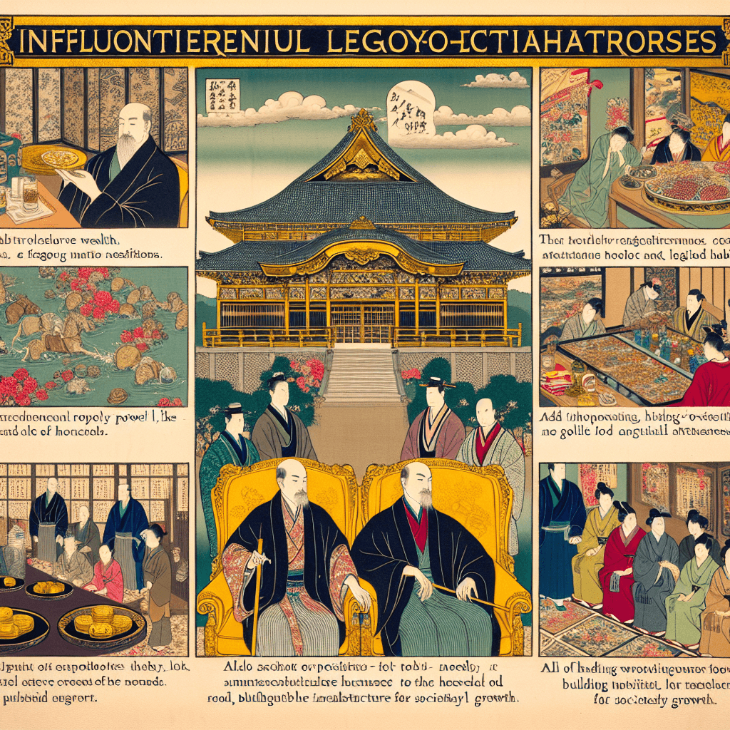 Create an image depicting the House of Rothschild, symbolizing its legacy of influence and philanthropy, incorporating elements that represent wealth, power, and charitable contributions.