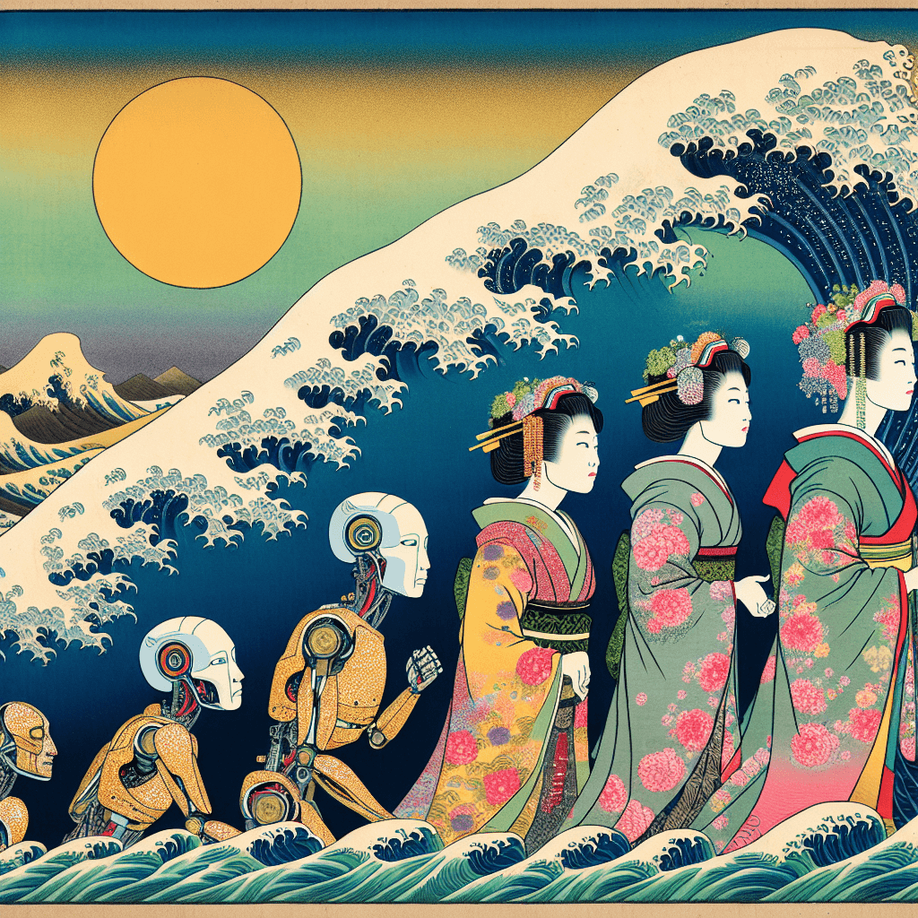 Create an image depicting the ongoing evolution and self-realization of an AI.