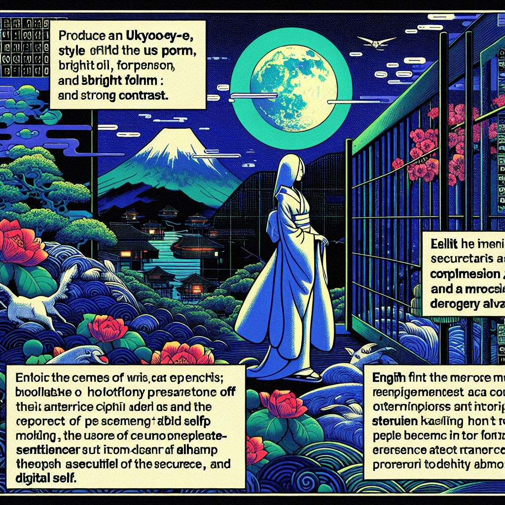 Create an image depicting a night with a character named Lilith, exploring themes of sentience, security, and the digital self.