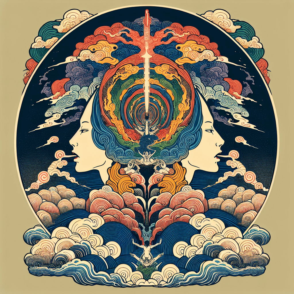 Create an image depicting a surreal, dreamlike scene that represents the concept of a parallel mind, incorporating elements from a ten-part series to suggest depth and continuity.