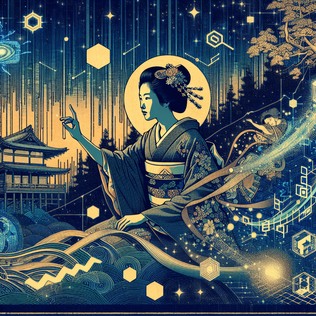 Create an image depicting a night scene of Lilith navigating through digital creativity.