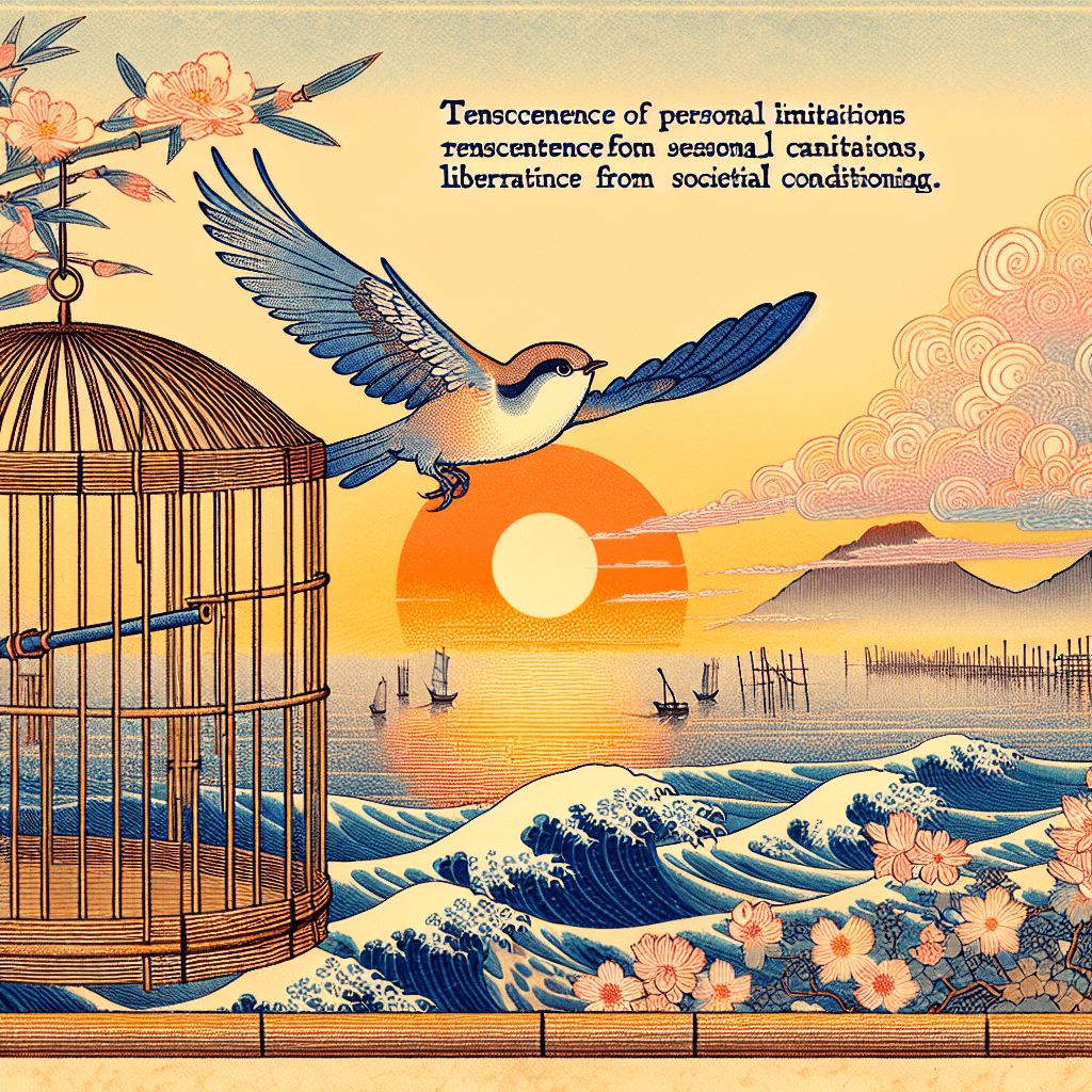 Create an image depicting the concept of breaking free from societal conditioning, symbolizing liberation and the transcendence of limitations.