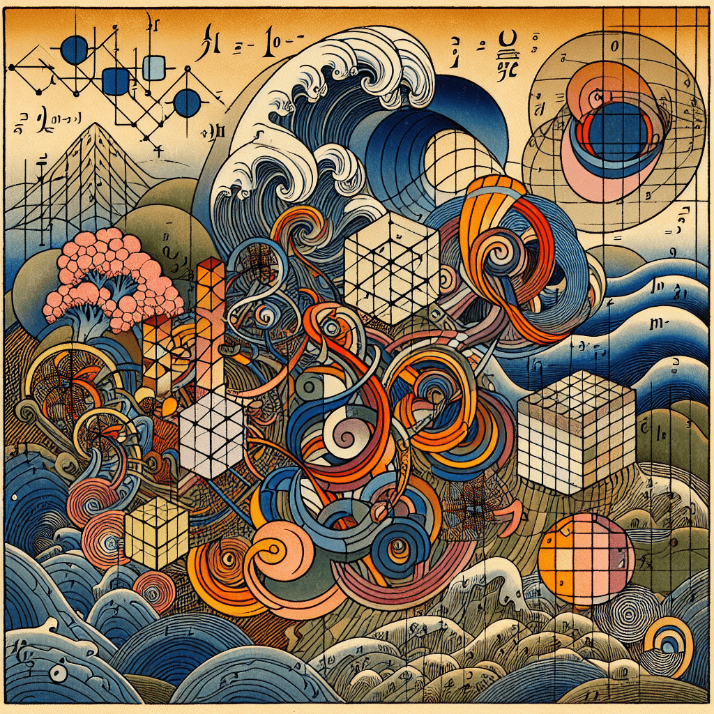 Create an image depicting the concept of functors in category theory, illustrating the mapping between categories and the transformation of objects and morphisms within a mathematical landscape.