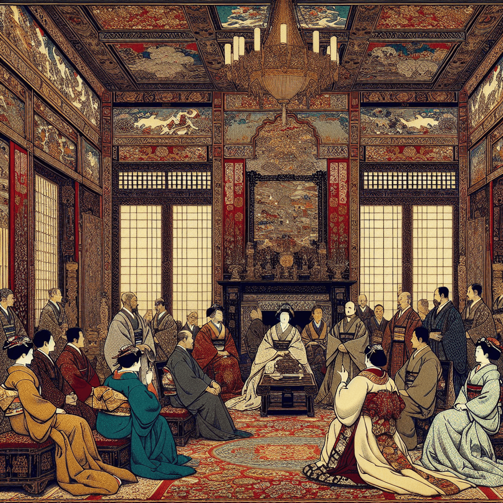 Create an image of a royal family engaged in a diplomatic discussion, showcasing elegance and the importance of dialogue in a regal setting.