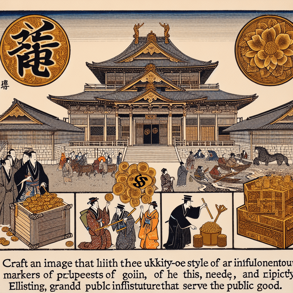 Create an image depicting the House of Rothschild, highlighting their historical influence and legacy of philanthropy, with elements symbolizing wealth, power, and charitable contributions.