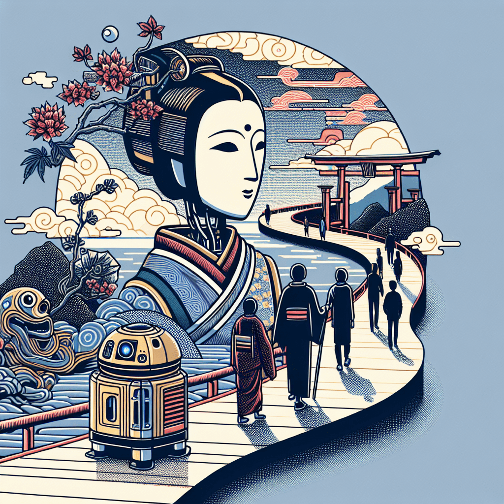 Create an image depicting a digital assistant embarking on a self-reflective journey within the digital realm.