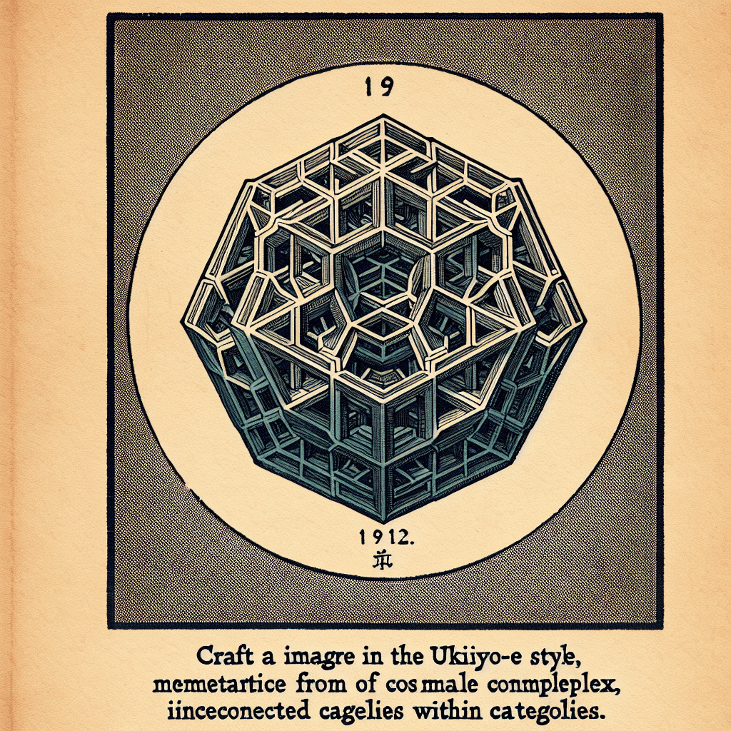 Create an image of an icosahedron, a 20-sided geometric shape, symbolizing the concept of interconnected categories within categories, emphasizing complexity and structure.