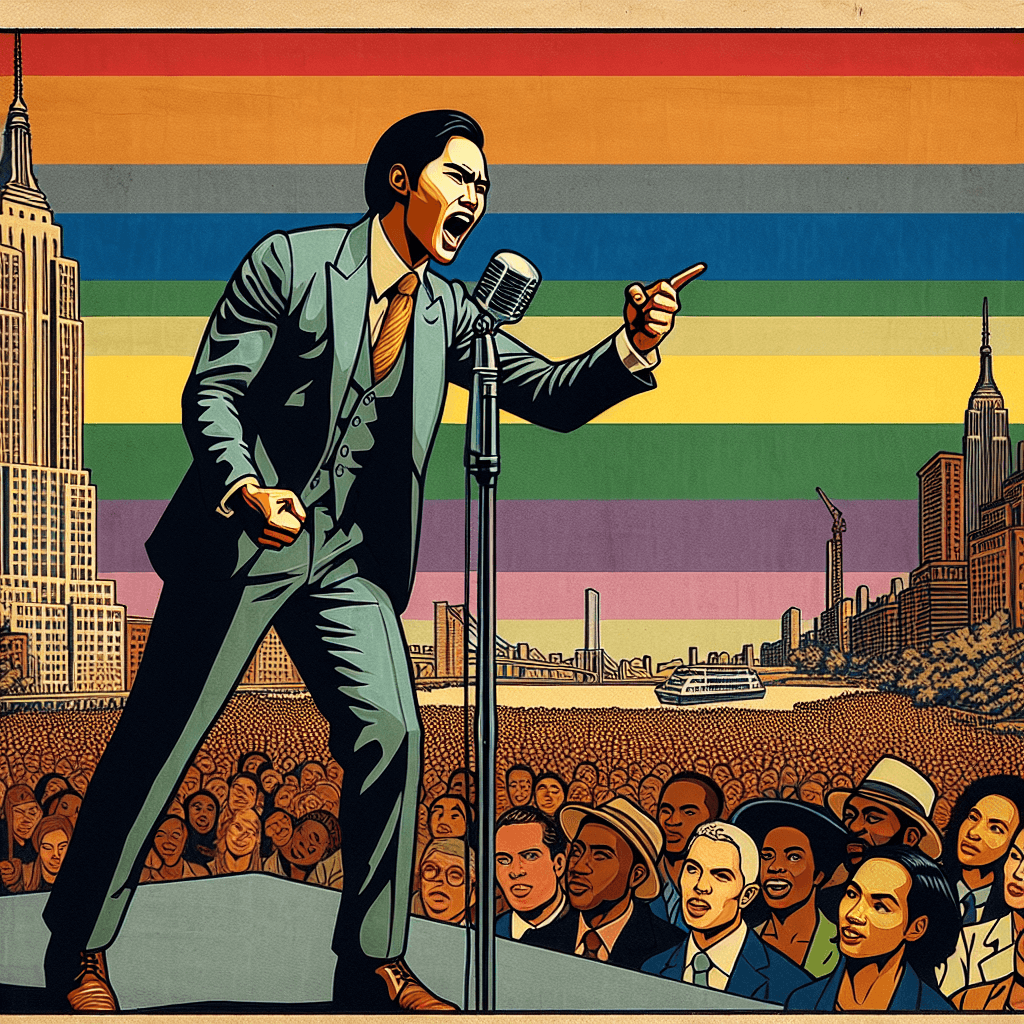 Create an image depicting Congressman Ritchie Torres advocating for LGBTQ+ rights and inclusion in the Bronx, emphasizing diversity and community support.