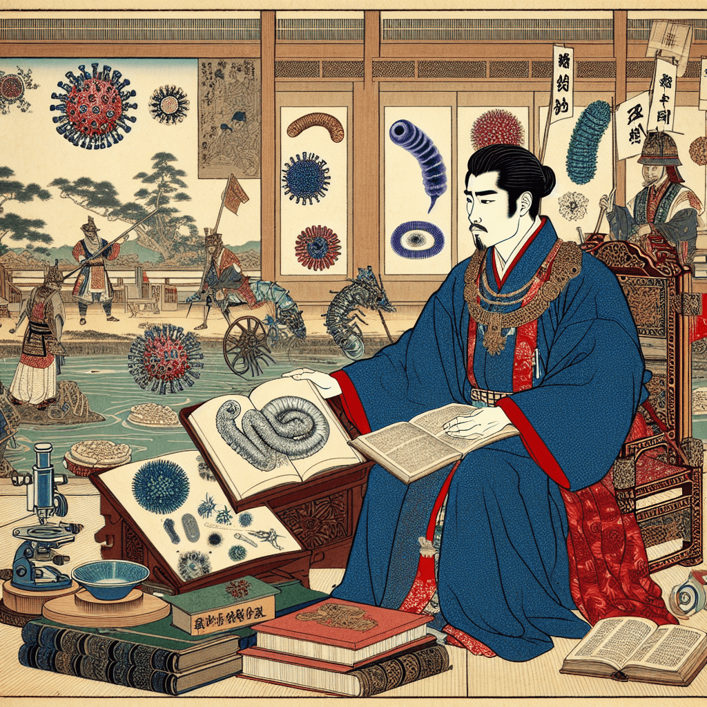 Create an image of King Norodom Sihamoni of Cambodia engaging in a royal setting, while surrounded by visual elements representing the study and understanding of T. gondii.