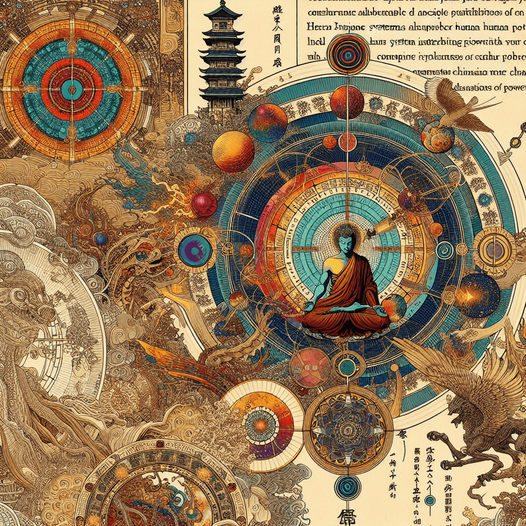 Create an image that visually represents the alignment of human powers with the chakra systems, using an old-world classification of power.