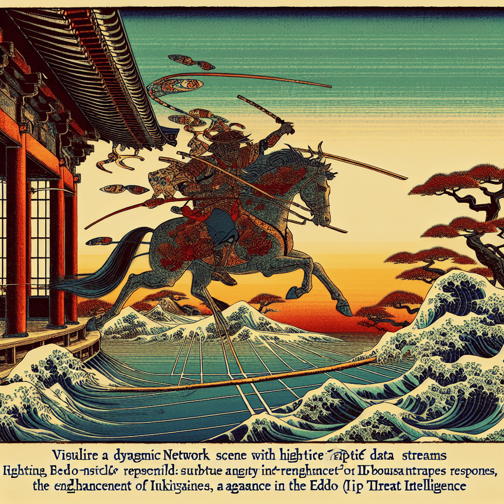 Create an image depicting a dynamic, high-tech network with real-time data streams and agile responses, symbolizing the enhancement of IP threat intelligence.