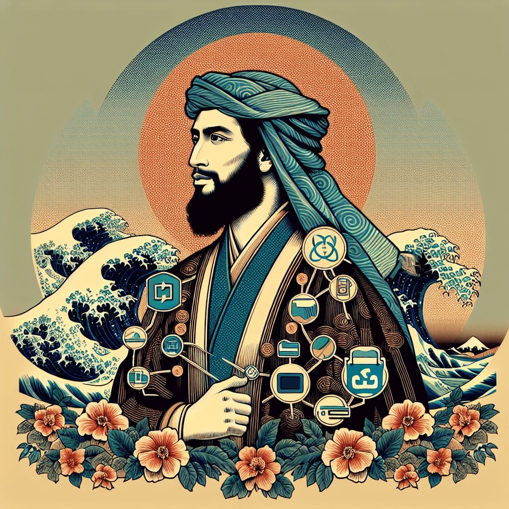 Create an image celebrating HH Sheikh Tahnoon bin Zayed as a beacon of computation, symbolizing leadership and innovation in technology.