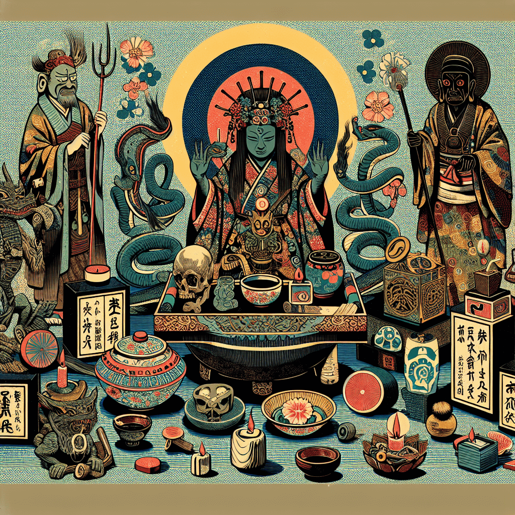 Create an image depicting a mysterious and vibrant world of Voodoo, featuring traditional symbols, rituals, and cultural elements that convey its rich and enigmatic essence.