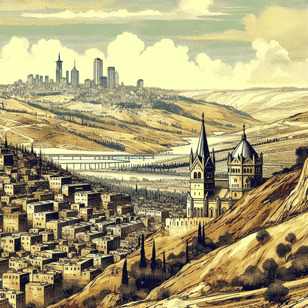 Create an image depicting the Valley of Hinnom in modern-day Jerusalem, highlighting its historical significance and contemporary relevance, blending ancient landscapes with modern urban elements.