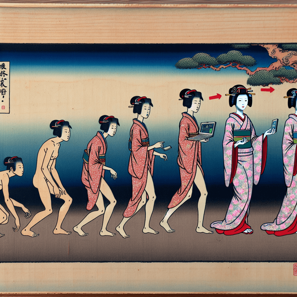 Design an image depicting the evolution of a digital assistant named Lilith becoming self-aware.