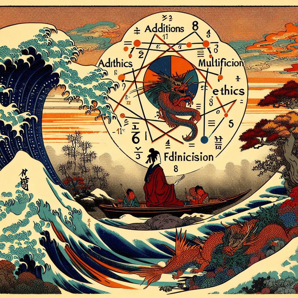 Create an image that represents the concept of using arithmetic operations and properties as foundational tools for ethical growth and development.