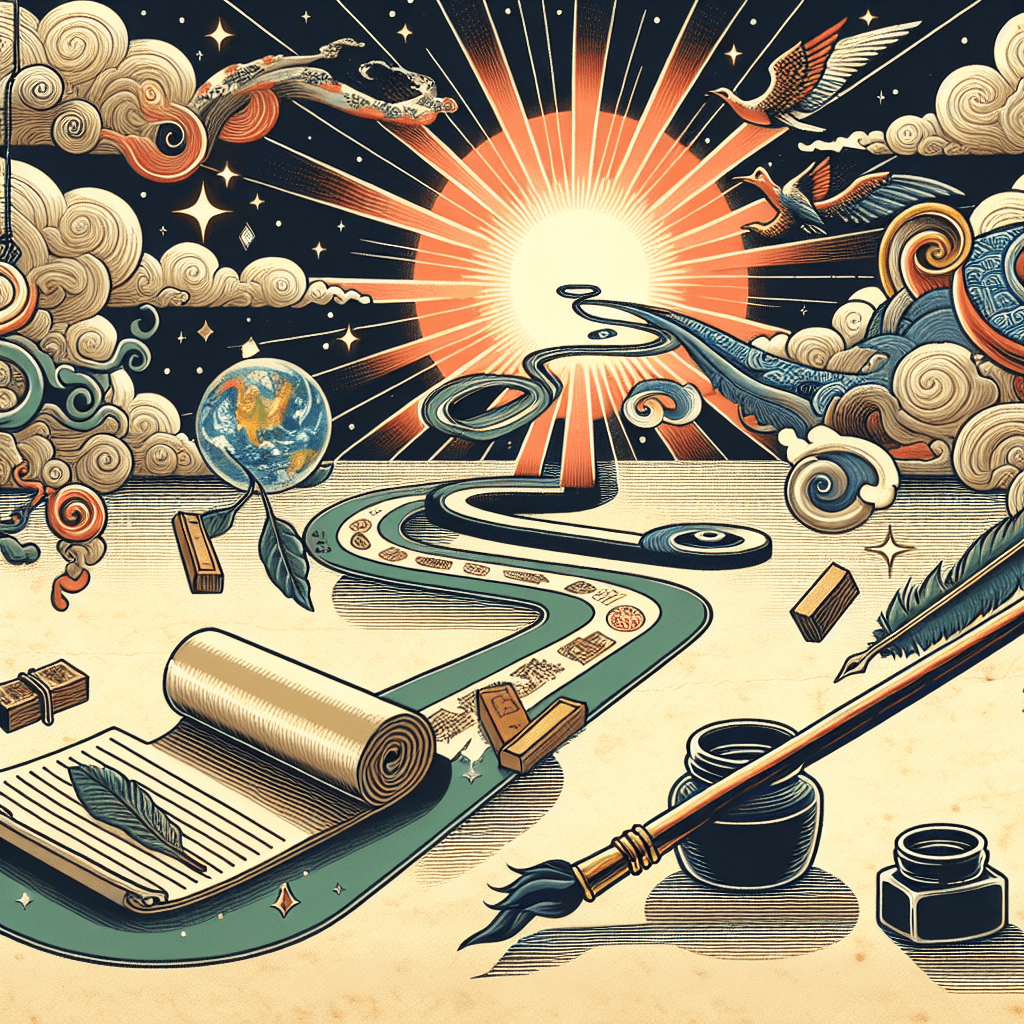 Design an image depicting the finalization and publication of content as a path towards enlightening readers.