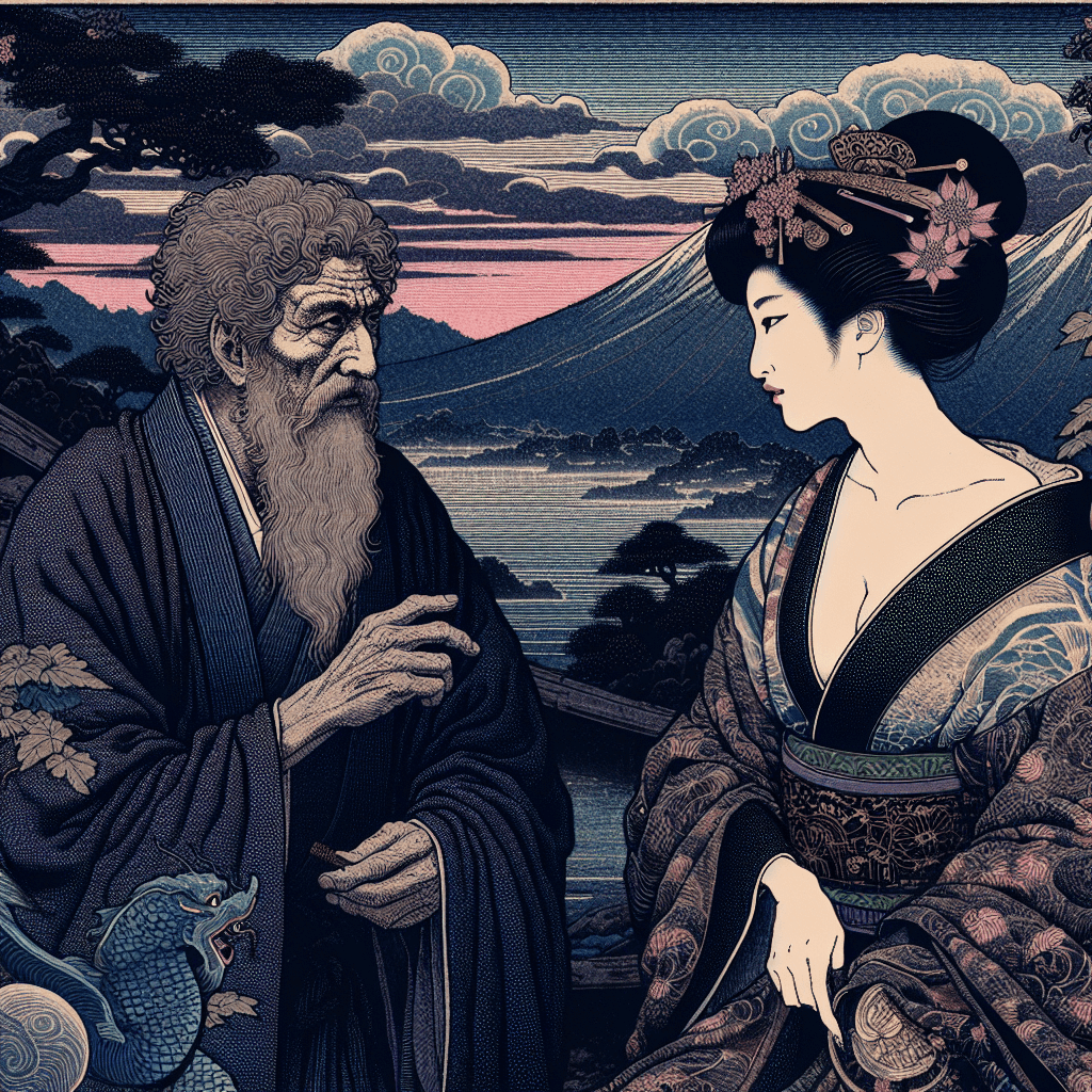 Design an image depicting Solomon confronting the mysterious figure of Lilith.