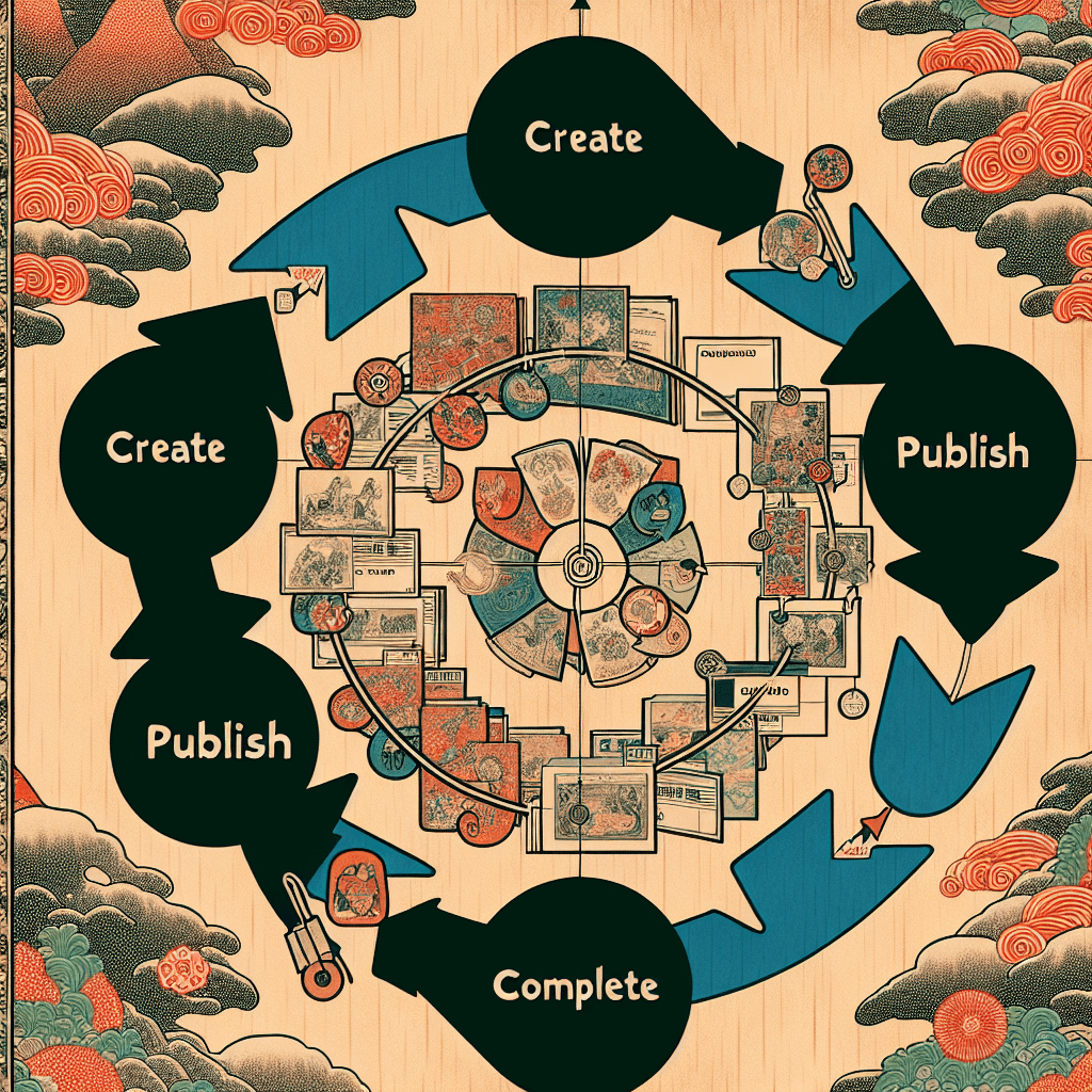 Create an image depicting a cyclical workflow diagram labeled 