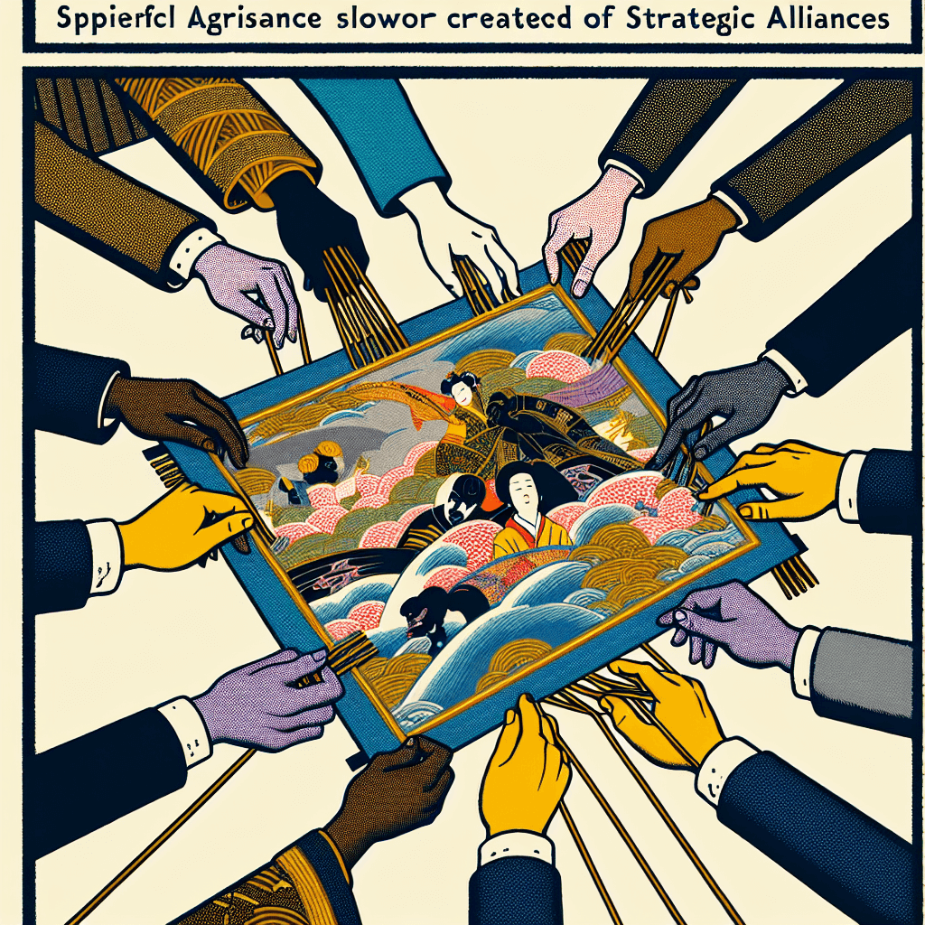 Create an image depicting a vibrant tapestry being woven by diverse hands, symbolizing unity and collaboration through strategic alliances.