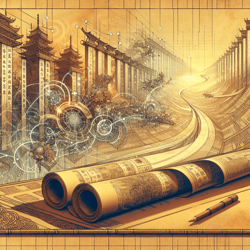 Create an image of a futuristic digital scroll, titled 