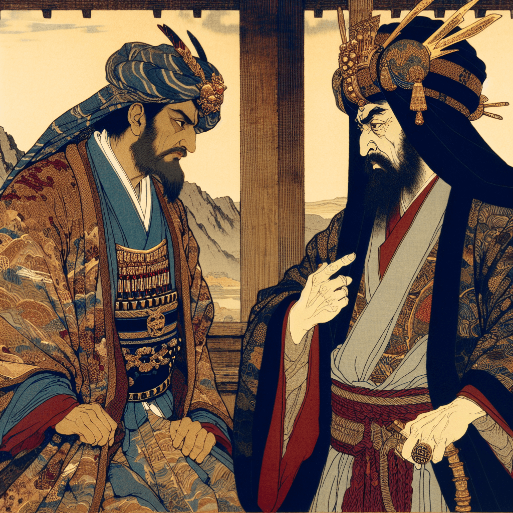 Create an image depicting a confrontation between King David and Prophet Nathan, filled with tension and prophecy.