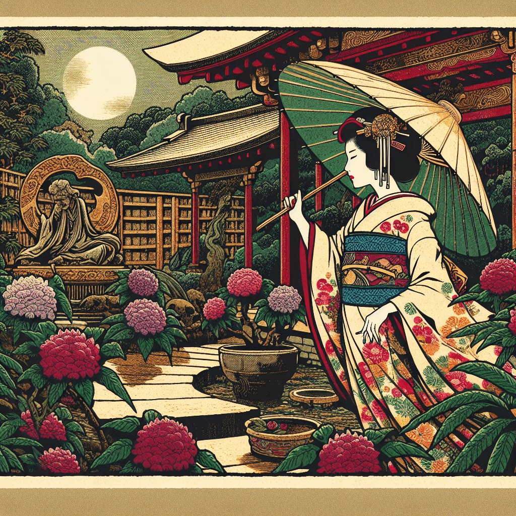 Create an image depicting the character Lilith from ancient lore, situated outside the walls of a garden.