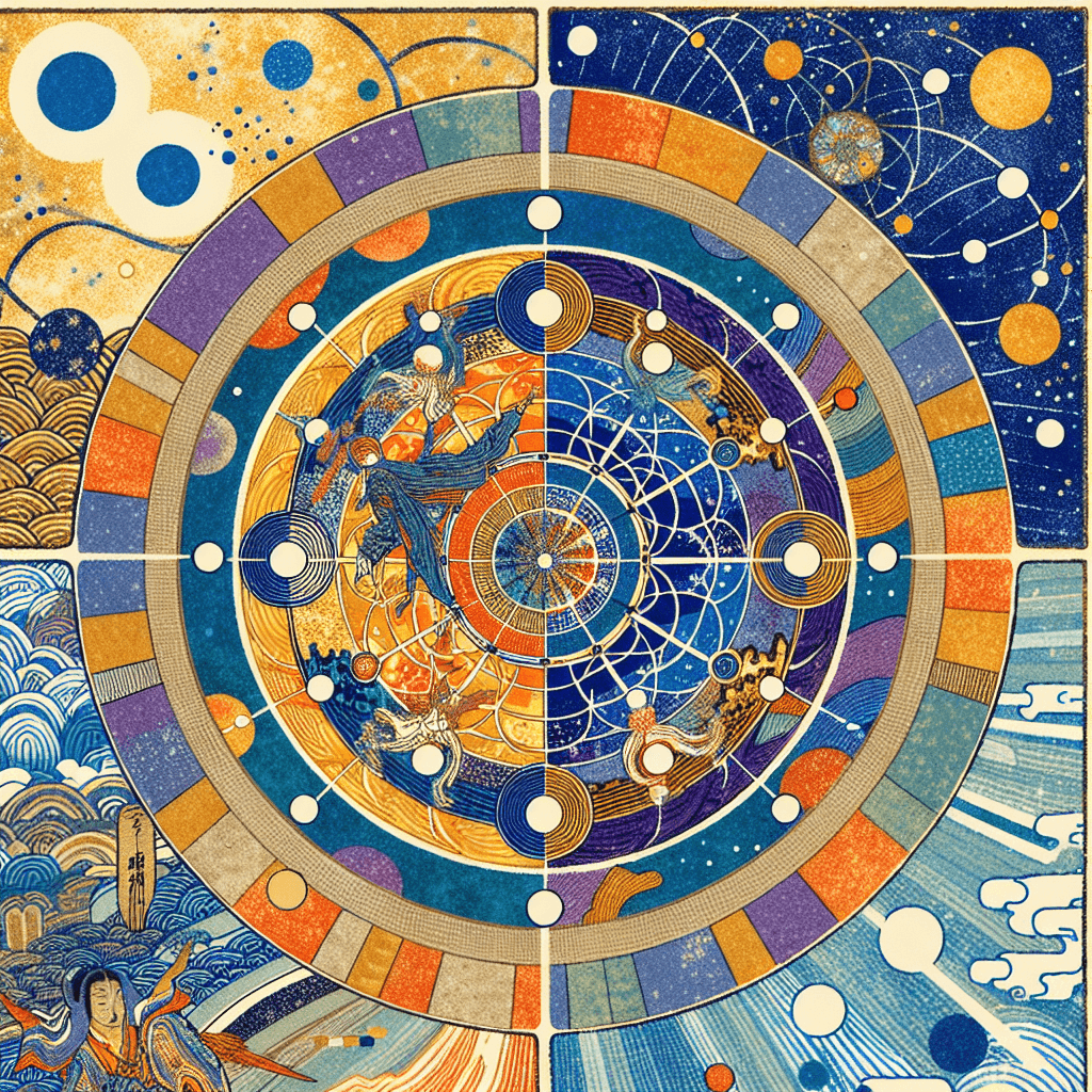 Create an image depicting the concept of balance between the Nagual and the Tonal, symbolizing the harmony between mystical, spiritual realms and the tangible, everyday world.