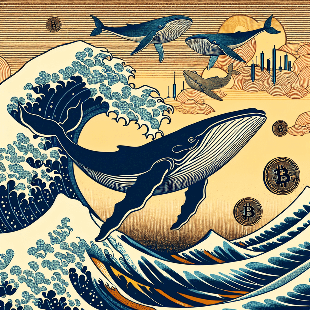 Create an image that represents whales as dominant figures in the cryptocurrency market.