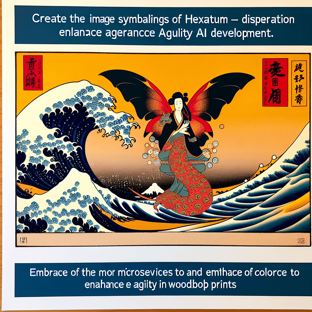 Create an image symbolizing the concept of Hexagram 59 – Dispersion (Dissolution), illustrating the embrace of microservices to enhance agility in AI development.