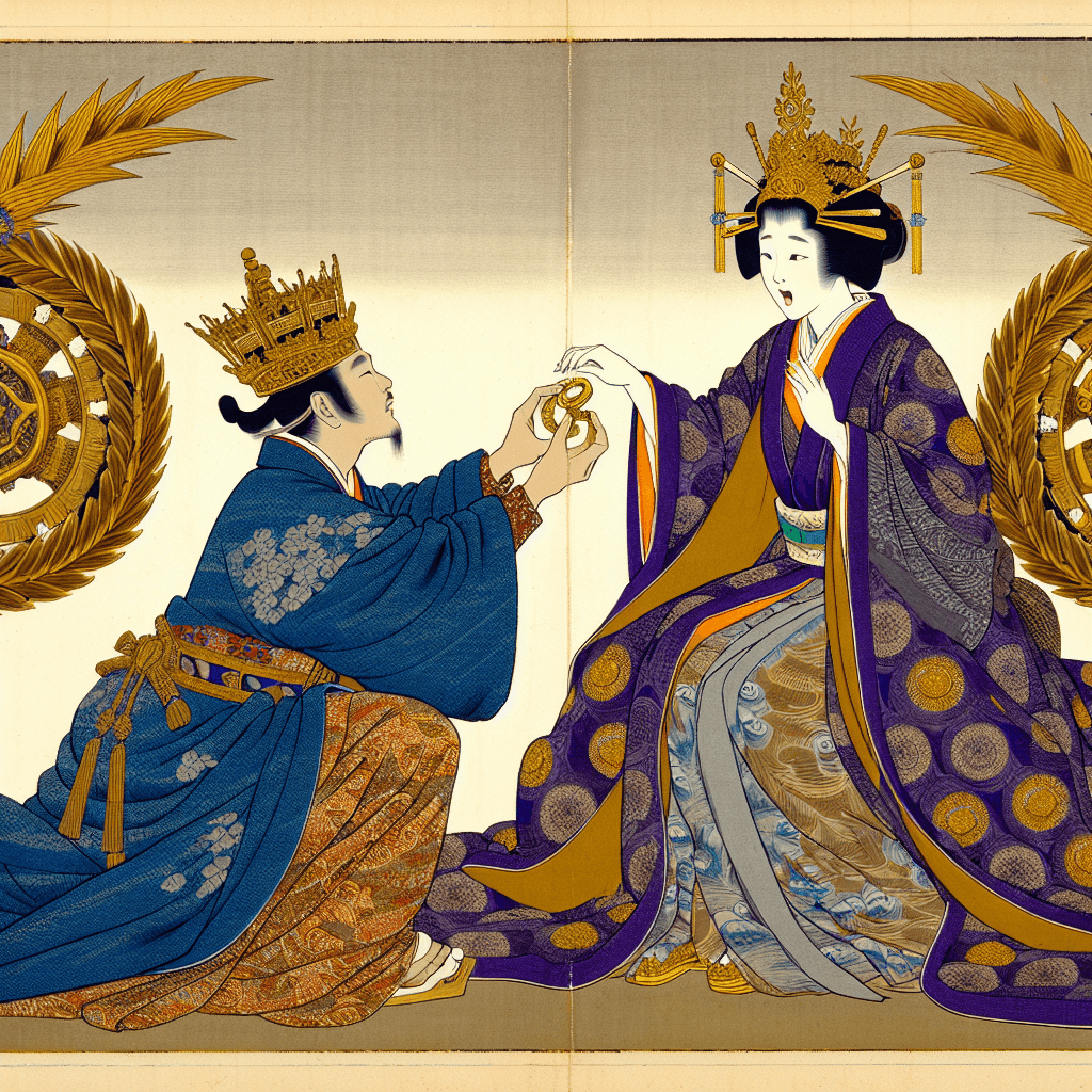 Create an image depicting a royal proposal that symbolizes the unification of monarchies through shared Davidic lineages.