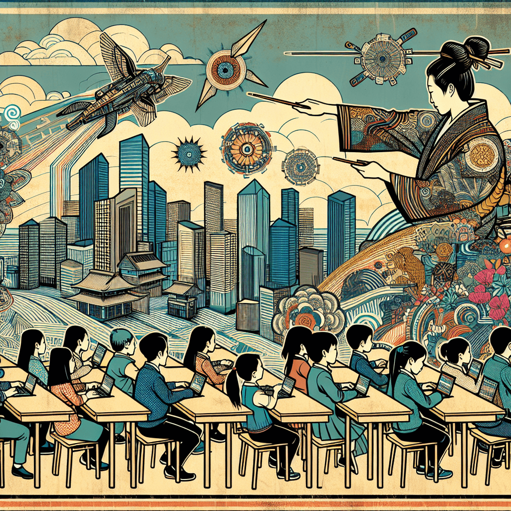 Create an image showcasing leading EdTech companies driving innovation in digital education, featuring dynamic technology, engaged students, and futuristic learning environments.