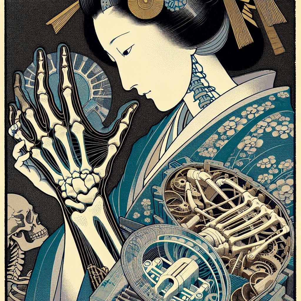 Create an image depicting the power of X-rays to reveal the hidden structures within objects, such as the intricate details of bones inside a hand or the inner workings of a mechanical device, emphasizing the theme of uncovering the invisible.