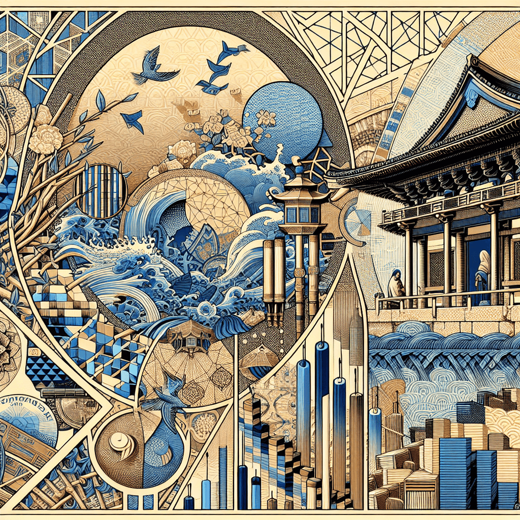 Create an image depicting a harmonious blend of traditional Islamic architecture and modern financial elements, symbolizing the integration of Sharia compliance and ethical trading practices during Ramadan.